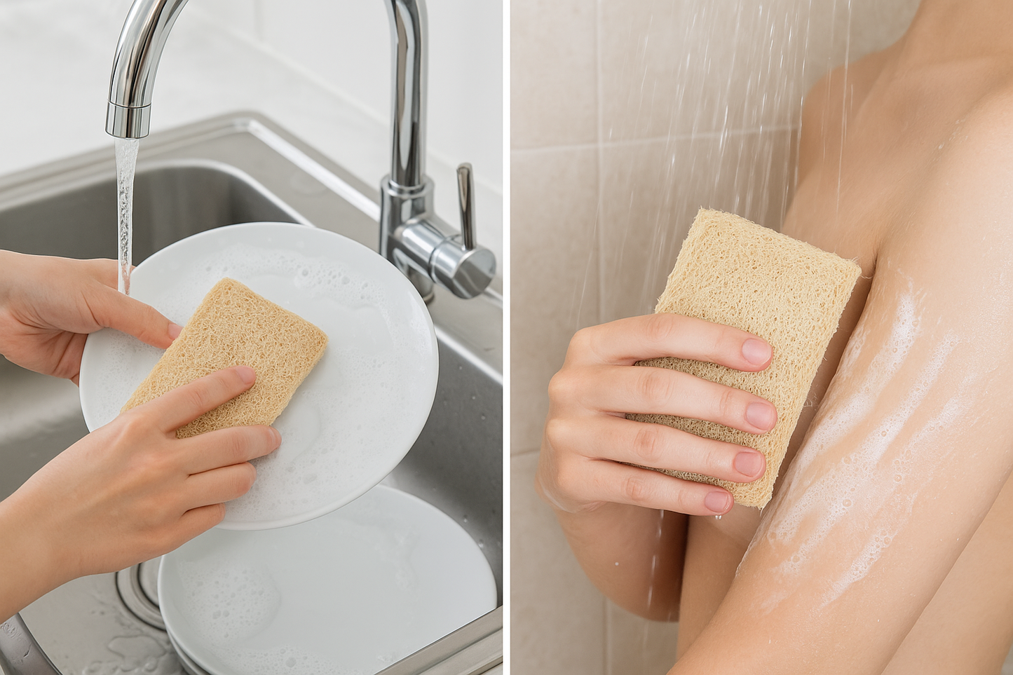 now use this loofah to show washing dishes and that you can use in ti wash your body in the shower 